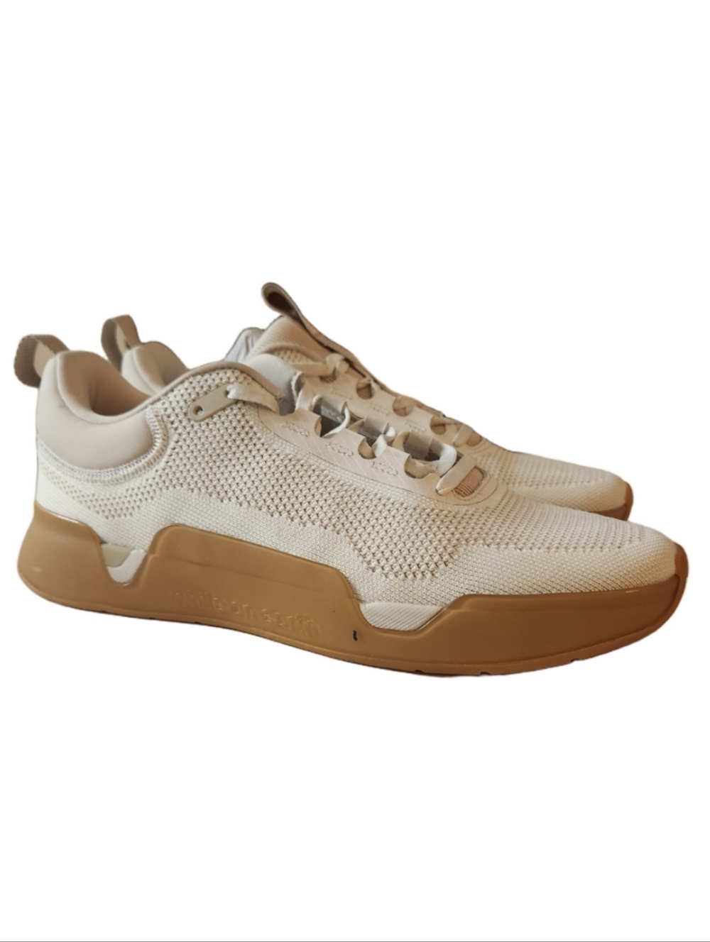 Men's Knit Lace-Up Sneakers in Cream and Tan